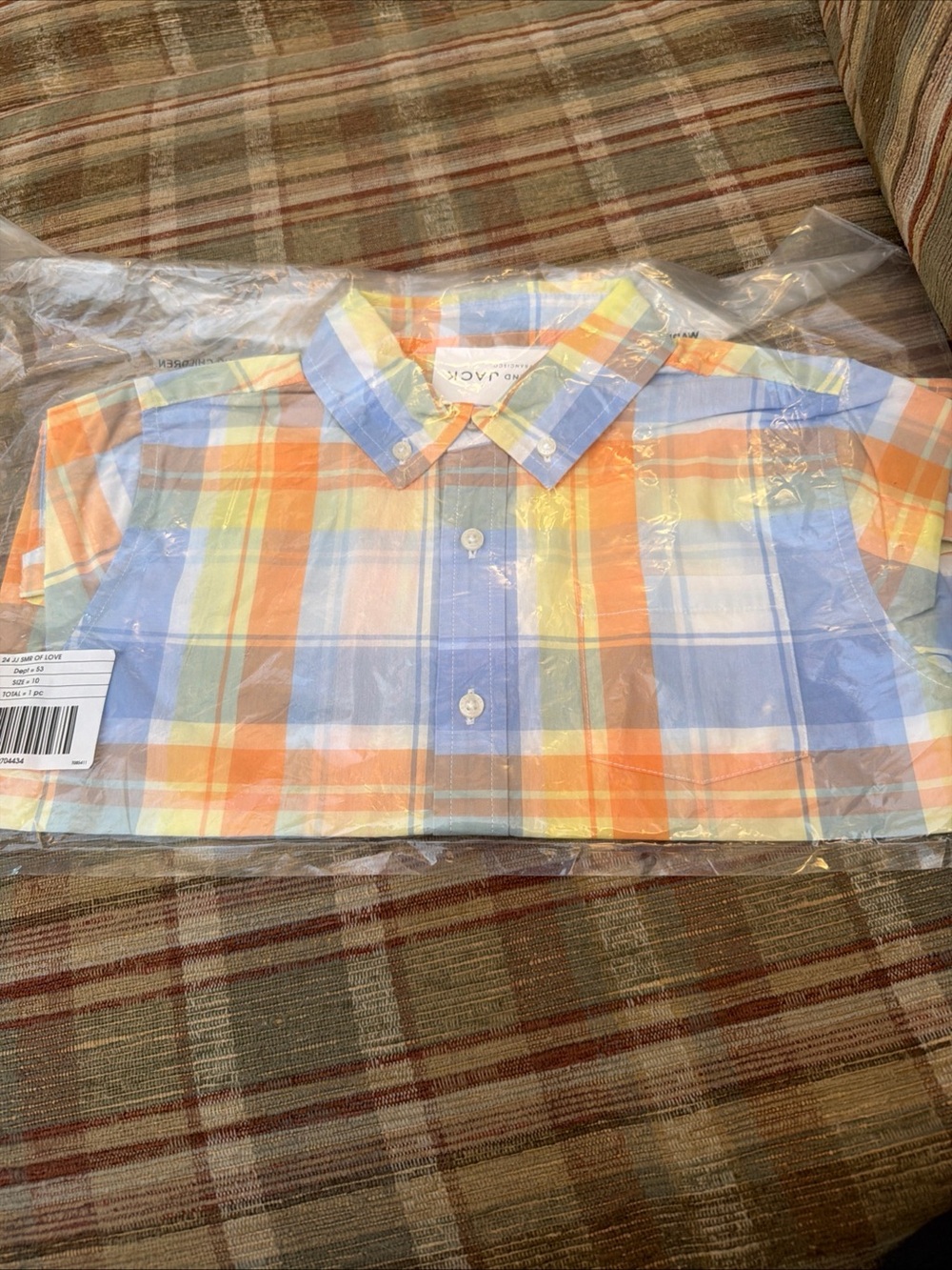 Janie and Jack Pastel Orange Blue Yellow Plaid Button-Down Shirt